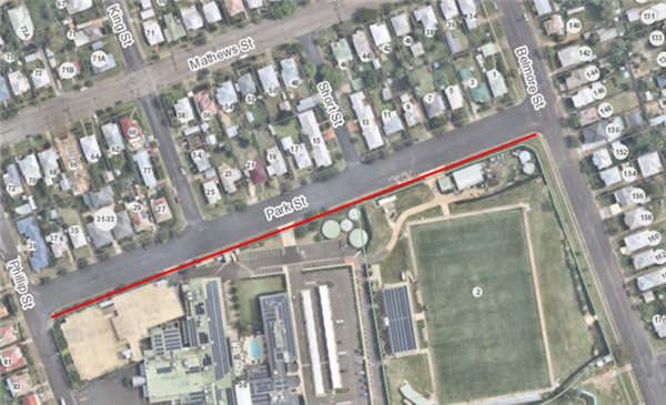 map that shows the future footpath location along Park Street, South Tamworth 
