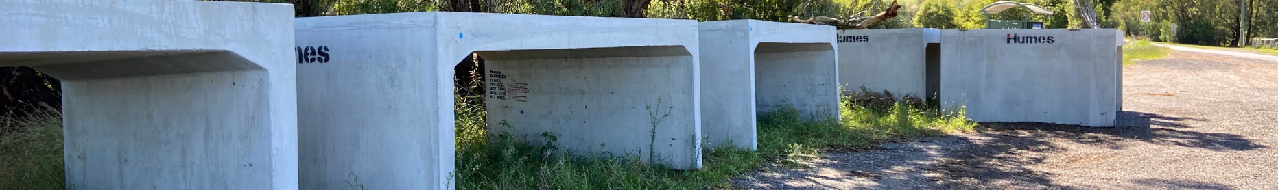 Five concrete culverts awaiting installation as part of major roads upgrades. 