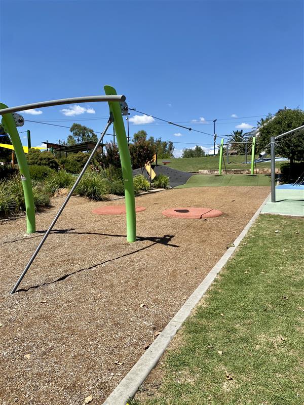 Current pine bark soft fall at Tamworth Regional Playground in the flying fox. 