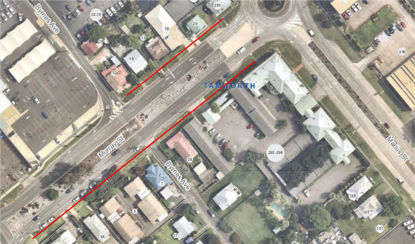 map that shows the future footpath location along Murray St,  Tamworth 