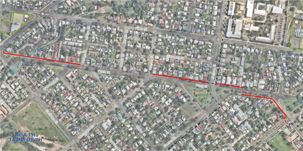 map that shows the future footpath location along North Street, North Tamworth 