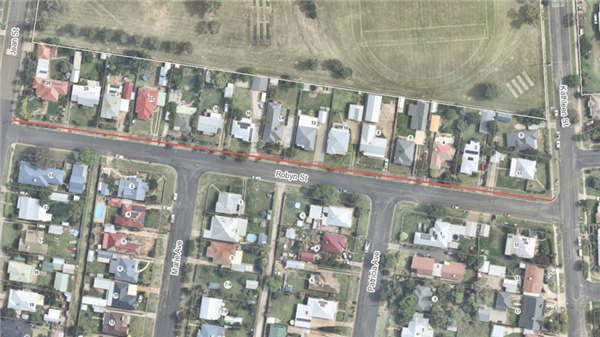 map that shows the future footpath location along Robyn Street, South Tamworth 