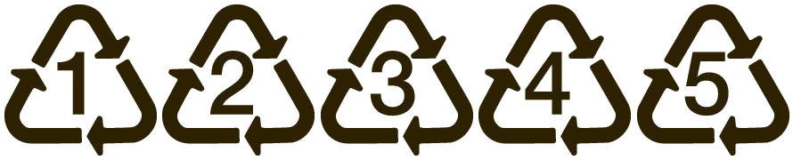 Plastic recycling symbols 1-5