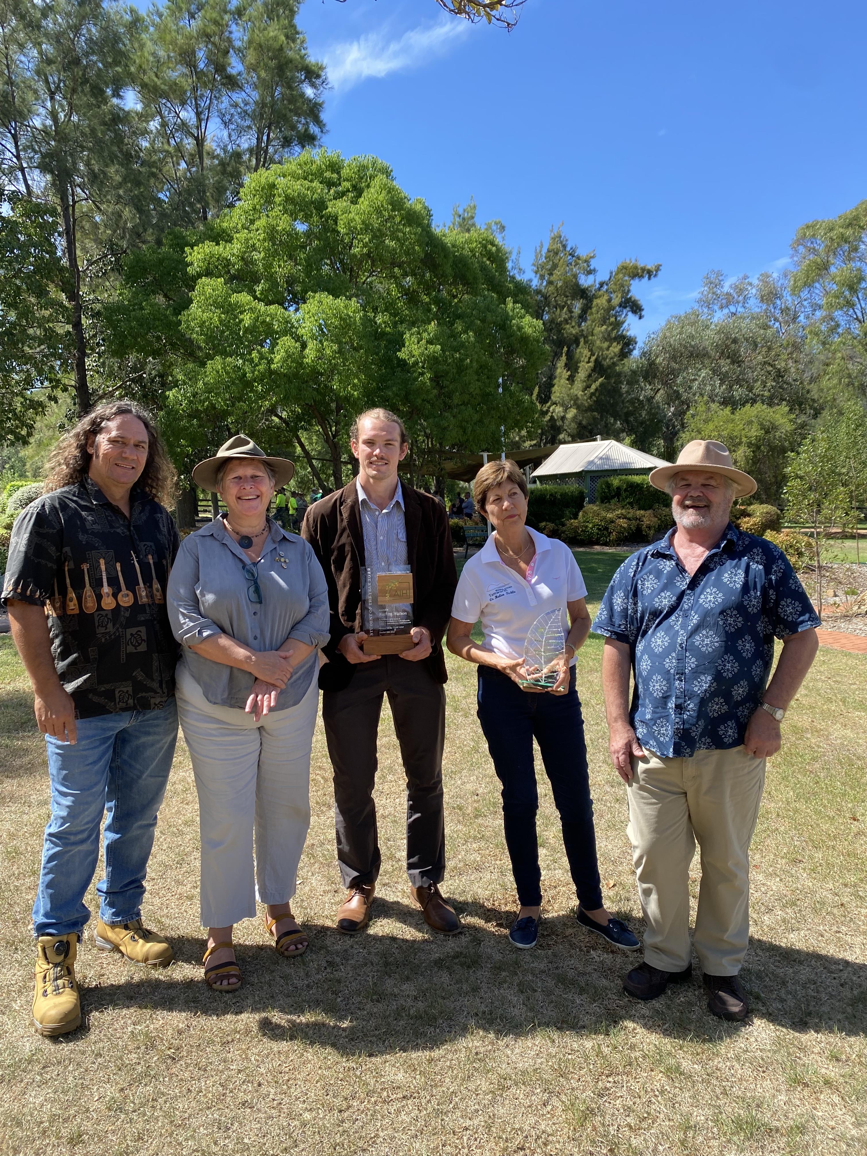 2022 AIH Award winners Nathan Watson (Centre) and Cr Helen Tickle (Urban Street Tree Advisory Group Chair), with Clarence Slockee (AIH Ambassador), Kate Lowe (TAFE NSW), and Alan Burnell (AIH President)