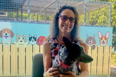Tamworth Regional Council Director of Liveable Communities Gina Vereker with one of the dogs currently in the care of the Companion Animal Centre. 